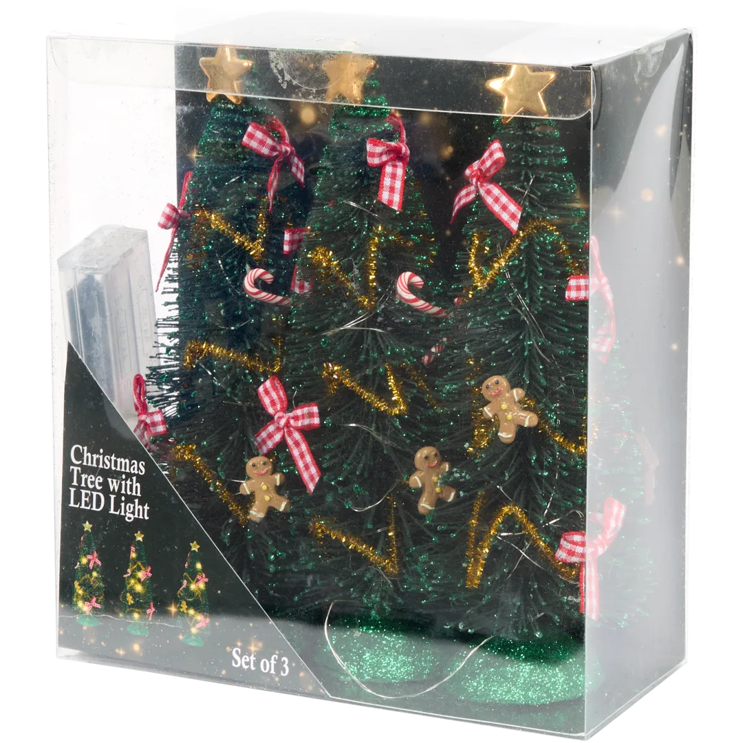 Kerstboompjes met led – 3 stuks