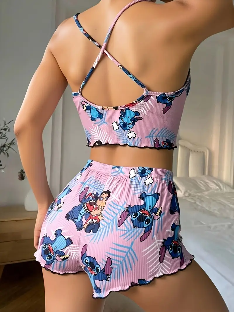 Stitch Elegant Strapless Lounge Set – Top & Shorts